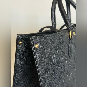 Black Embossed Leather Work Tote Gold Hardware Large Structured Bag
